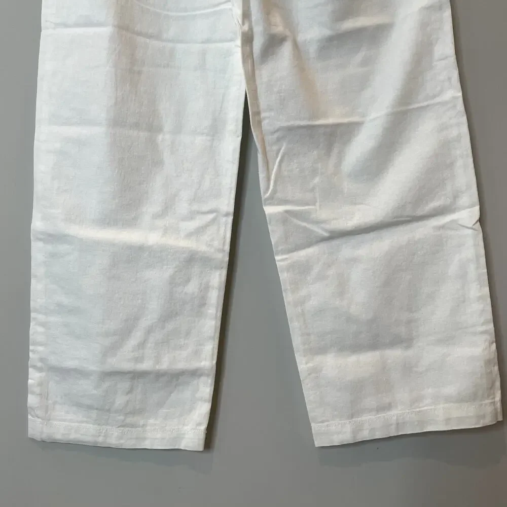 J.Crew Factory Linen Blend Slim Wide Leg Drawstring Pant Holiday CG402 White 2 - Picture 11 of 14